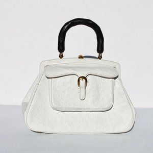Vintage CORONET Ostrich Satchel - White/Black Handle - Excellent Condition